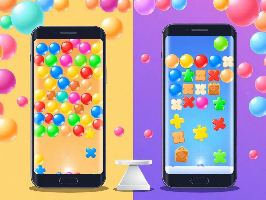Dwa smartfony pokazujące różne gry puzzle obok siebie