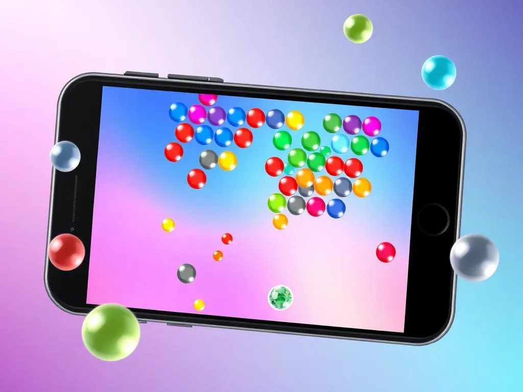 Smartfon z grą Bubble Shooter i bąbelkami wokół niego